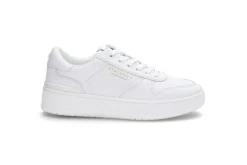 Hvite skinn platform-sneakers
